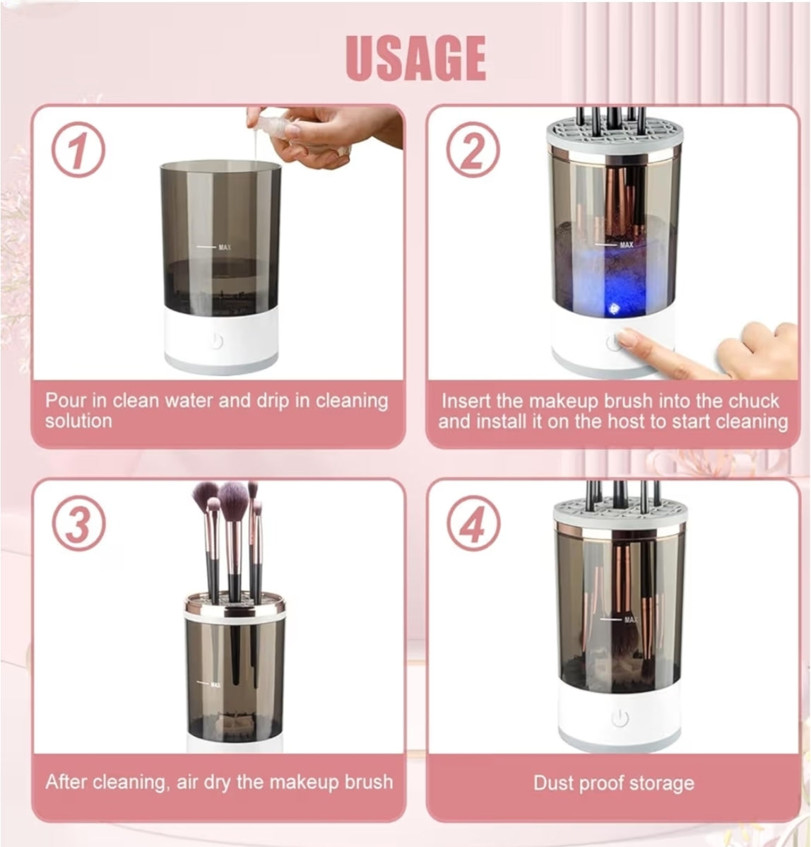Make Up Brush Cleaner,Electric Brush Cleaner, USB Rechargeable Automatic Deep Cosmetic Cleaning Device